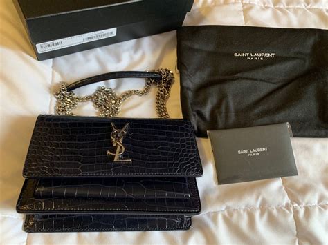 sunset monogram ysl small crocodile embossed wallet on a chain|SUNSET Chain Wallet in crocodile.